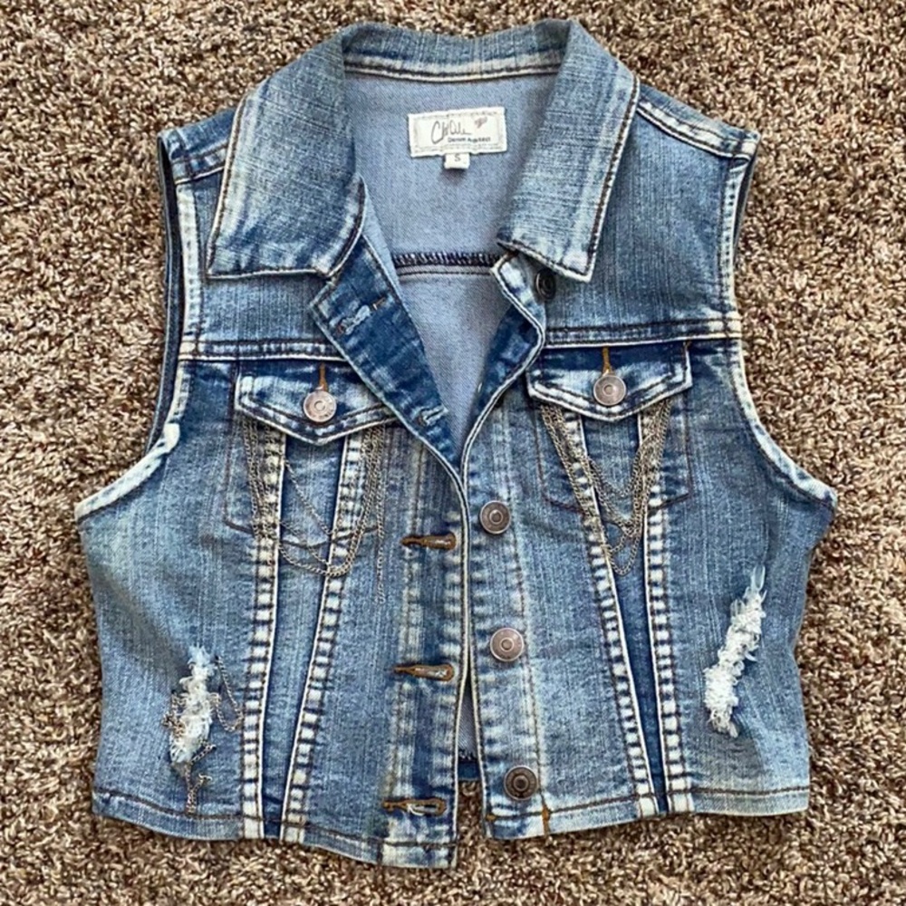 Light Blue Denim Vest w/ Chains - S